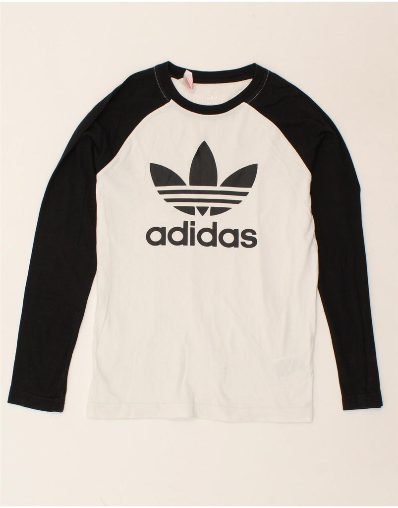 ADIDAS Boys Graphic Top Long Sleeve 13-14 Years White Colourblock Cotton | Vintage Adidas | Thrift | Second-Hand Adidas | Used Clothing | Messina Hembry 