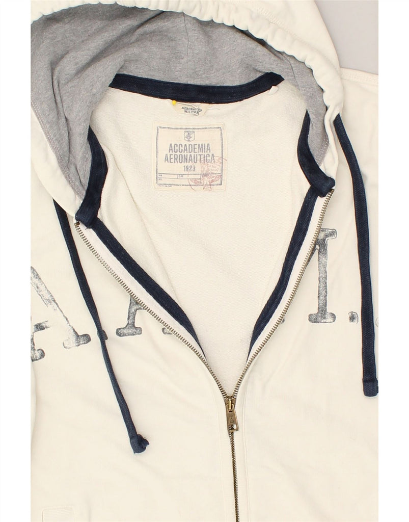 AERONAUTICA MILITARE Womens Graphic Zip Hoodie Sweater UK 14 Medium White | Vintage Aeronautica Militare | Thrift | Second-Hand Aeronautica Militare | Used Clothing | Messina Hembry 