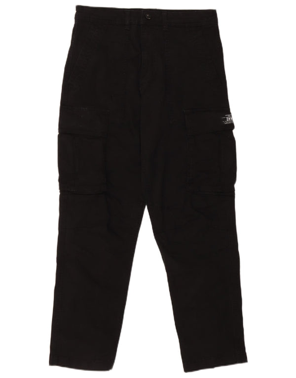 Zara Mens Straight Cargo Trousers EU 40 Medium W31 L29 Black Cotton