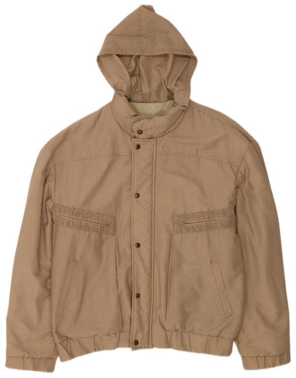 Vintage Mens Hooded Windbreaker Jacket EU 52 XL Brown