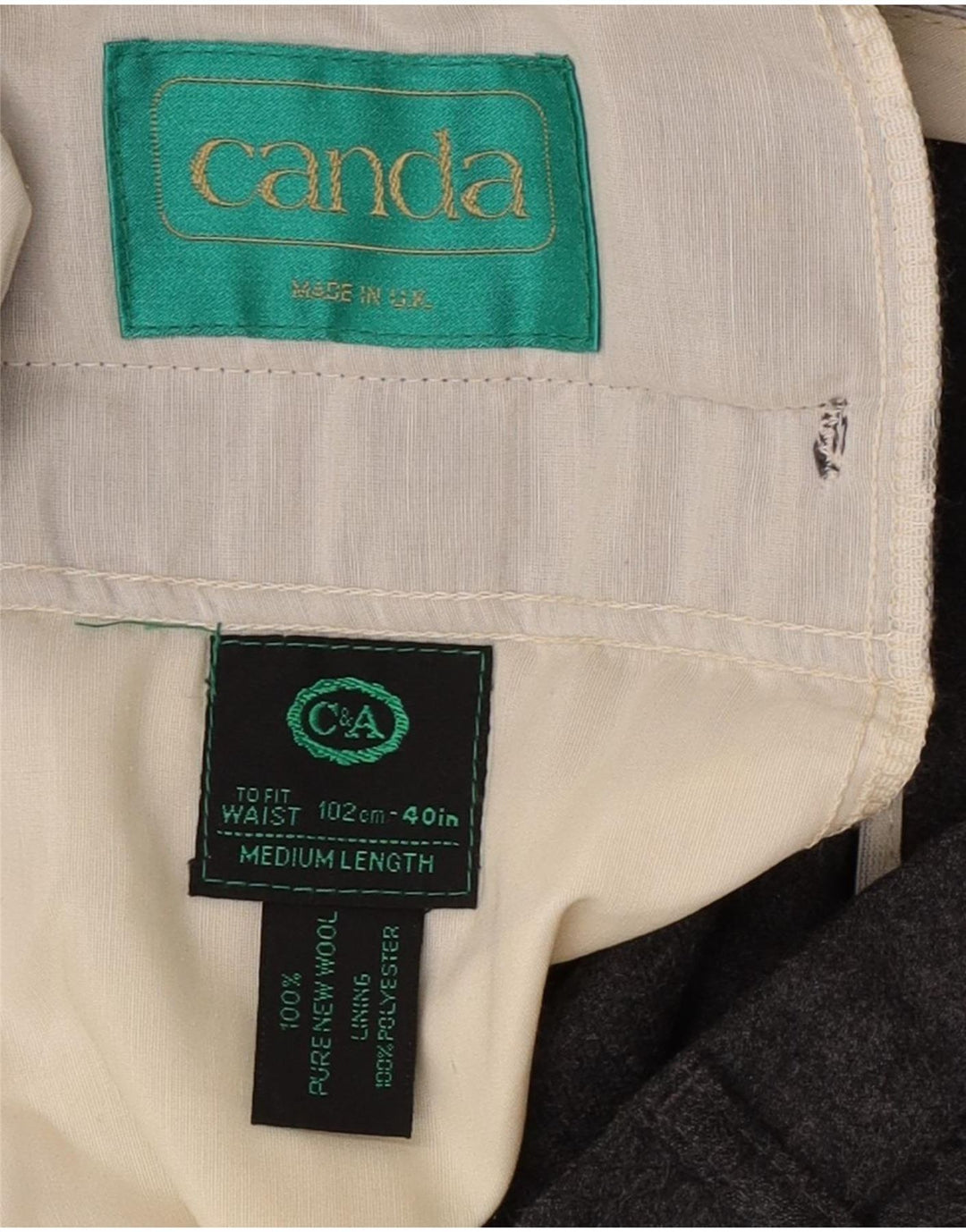 C&A Mens Canda Regular Casual Trousers W40 L31 Grey New Wool