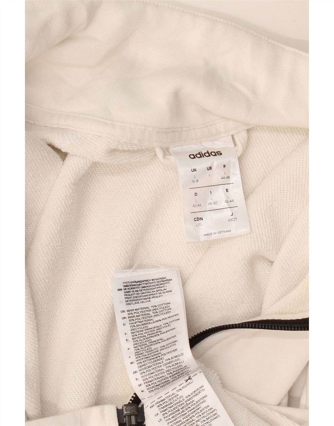 ADIDAS Womens Tracksuit Top Jacket UK 16/18 Large White Cotton