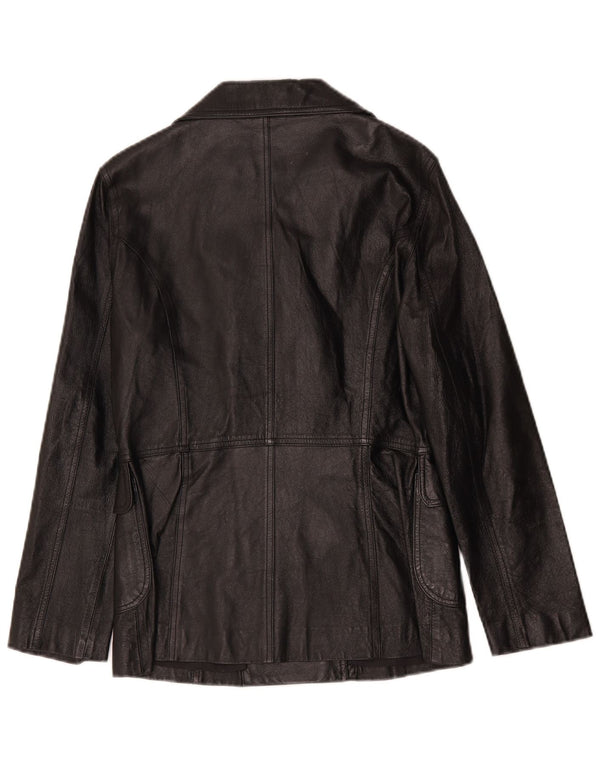 Vintage Womens Double Breasted Leather Jacket UK 8 Small Black Classic