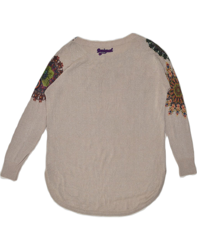 DESIGUAL Womens Boat Neck Jumper Sweater UK 12 Medium Grey Patchwork | Vintage Desigual | Thrift | Second-Hand Desigual | Used Clothing | Messina Hembry 