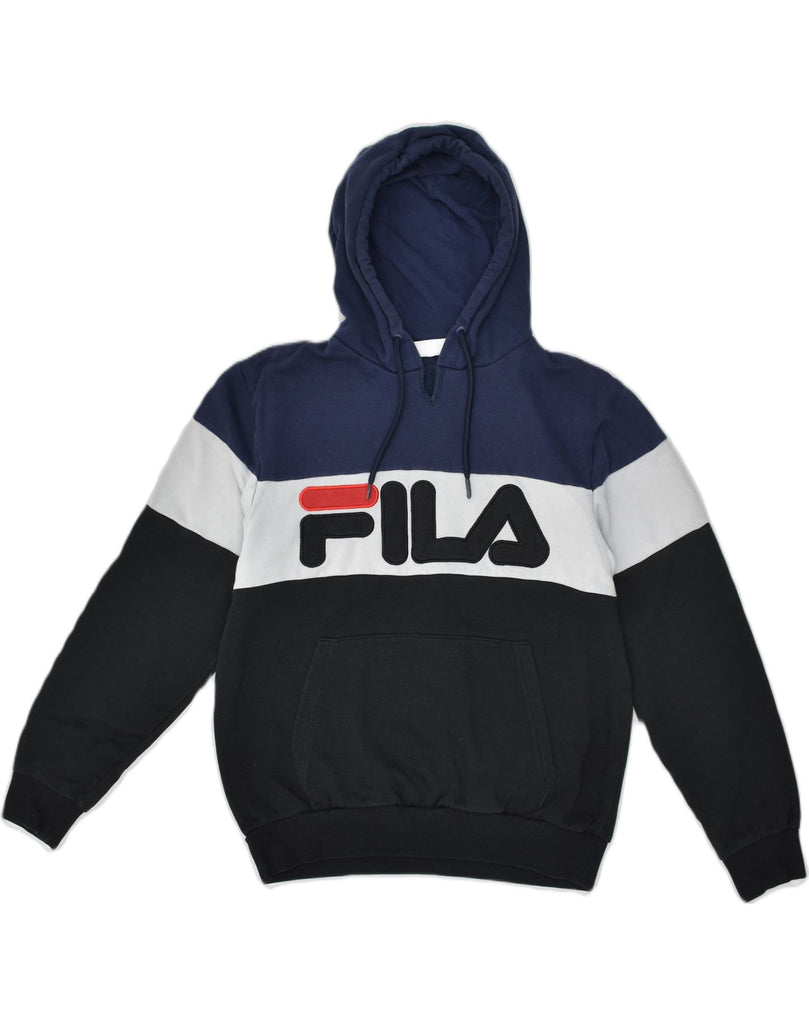 FILA Mens Graphic Hoodie Jumper Small Black Colourblock Cotton | Vintage Fila | Thrift | Second-Hand Fila | Used Clothing | Messina Hembry 