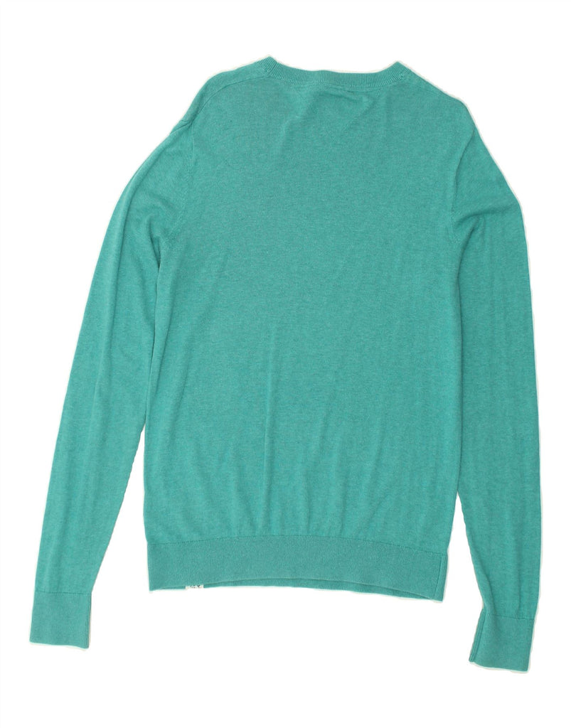 TOMMY HILFIGER Mens Crew Neck Jumper Sweater Large Turquoise Cotton | Vintage Tommy Hilfiger | Thrift | Second-Hand Tommy Hilfiger | Used Clothing | Messina Hembry 