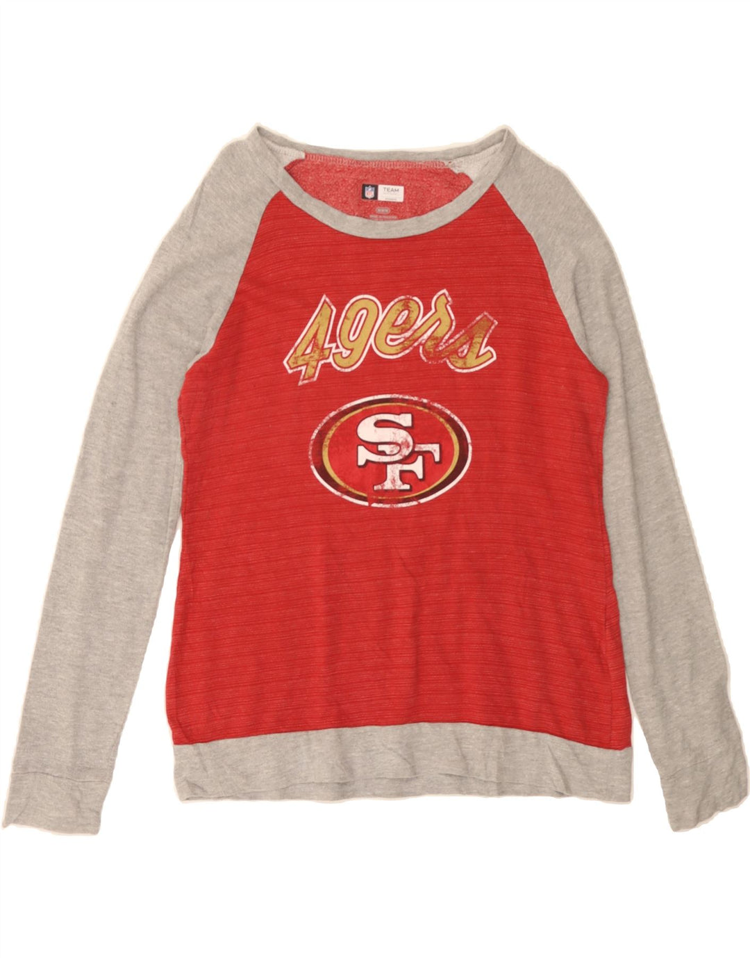 NFL TEAM APPAREL Womens Sweatshirt Jumper UK 14 Medium Red Colourblock Vintage NFL TEAM APPAREL and Second-Hand NFL TEAM APPAREL from Messina Hembry 