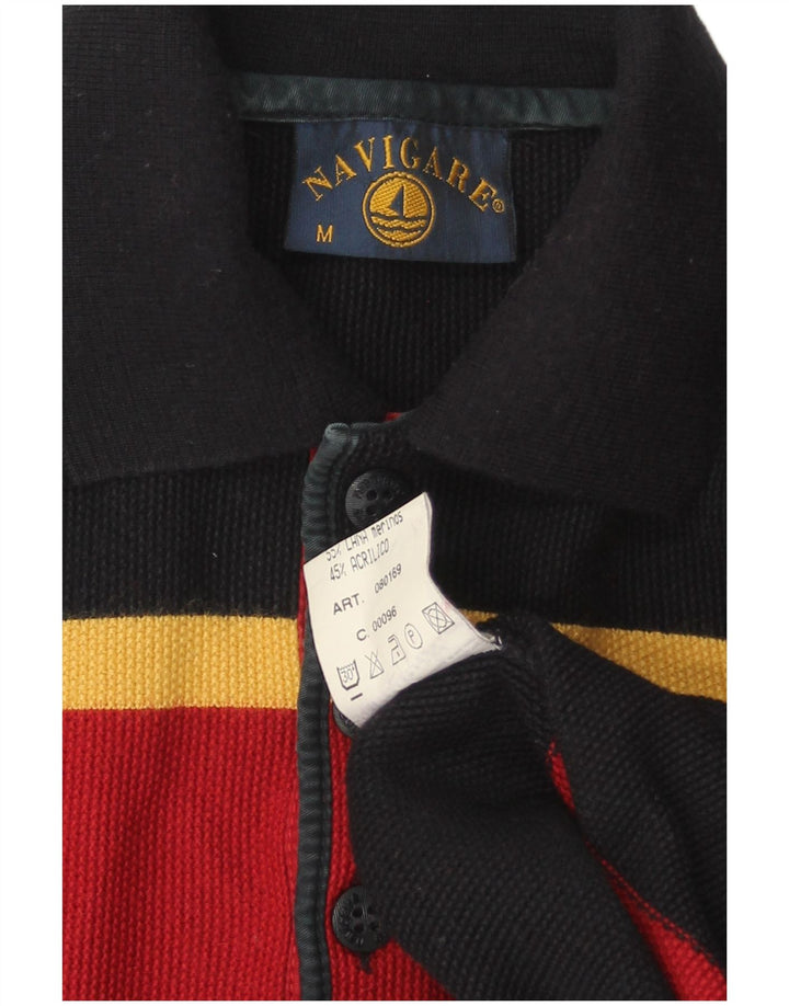 Navigare Mens Polo Neck Jumper Sweater Medium Multicoloured Striped Wool