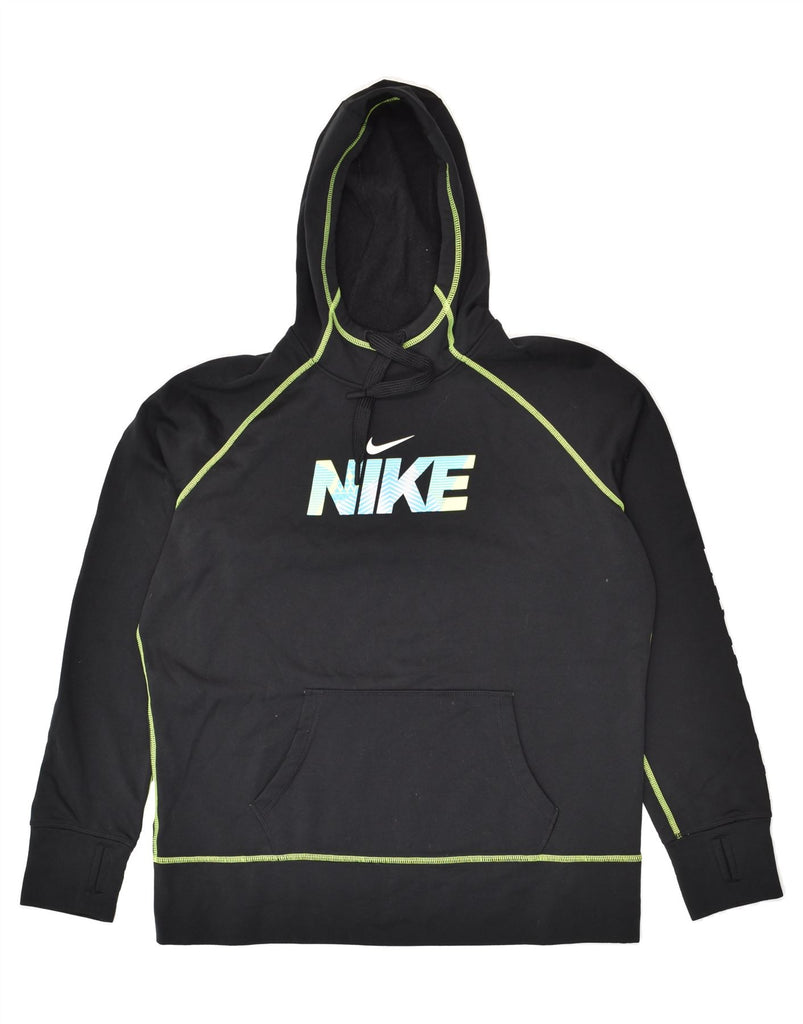 NIKE Womens Therma-Fit Graphic Hoodie Jumper UK 18 XL Black Polyester | Vintage Nike | Thrift | Second-Hand Nike | Used Clothing | Messina Hembry 