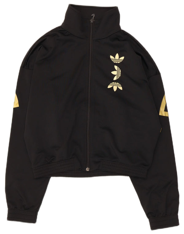 Adidas Womens Crop Graphic Oversized Tracksuit Top Jacket UK 8 Small Black