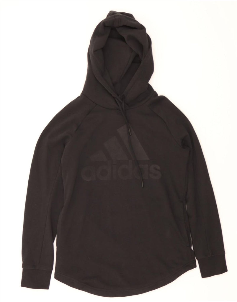 ADIDAS Womens Graphic Sweatshirt Jumper UK 8/10 Small Black Cotton Vintage Adidas and Second-Hand Adidas from Messina Hembry 