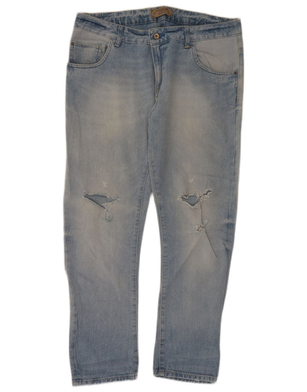 Zara Womens Distressed Straight Jeans EU 42 Large W32 L29 Blue Cotton