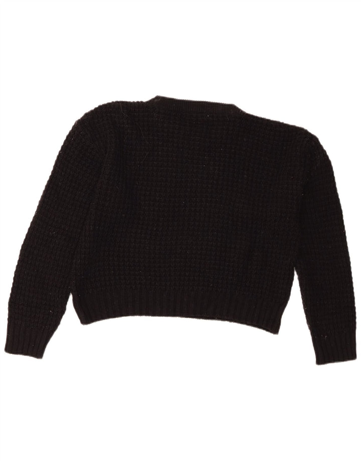 Zara Womens Crop Crew Neck Jumper Sweater UK 14 Medium Black
