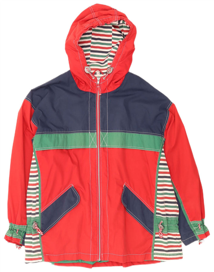 Vintage Womens Hooded Oversized Windbreaker Jacket EU 46 XL Red Colourblock
