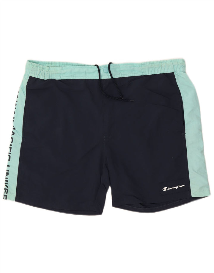 Champion Mens Graphic Swimming Shorts Large Navy Blue Colourblock Polyamide