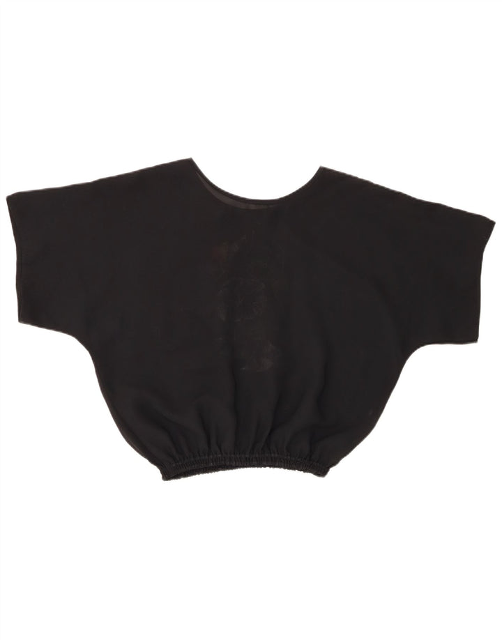 Vintage Womens Crop Blouse Top UK 14 Medium Black Floral