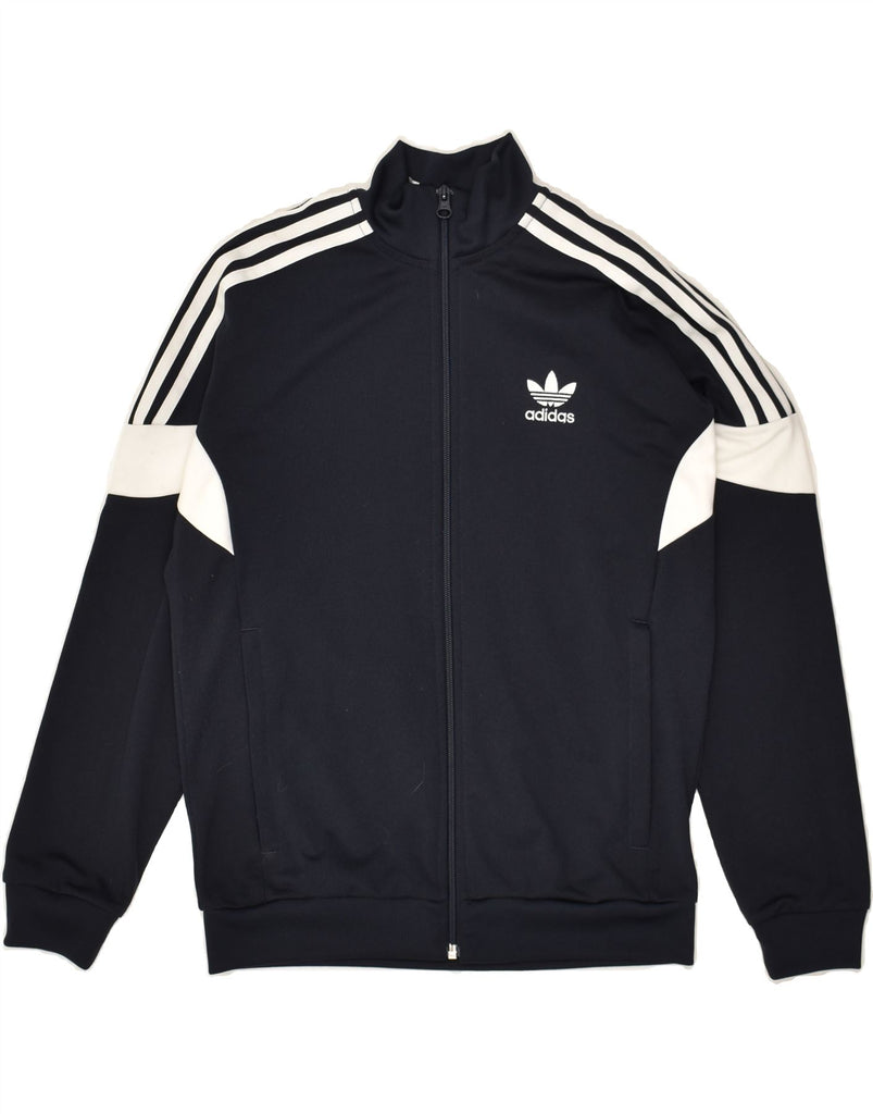 ADIDAS Boys Graphic Tracksuit Top Jacket 11-12 Years Navy Blue Colourblock | Vintage Adidas | Thrift | Second-Hand Adidas | Used Clothing | Messina Hembry 