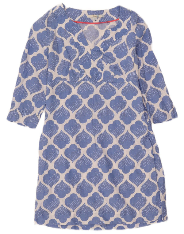 Boden Womens Abstract Pattern 3/4 Sleeve A-Line Dress UK 8 Small Blue Linen