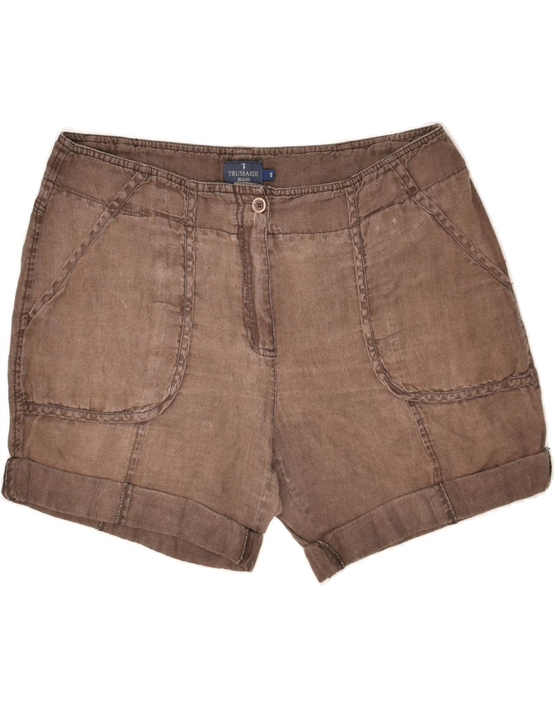 TRUSSARDI Womens Chino Shorts IT 46 Large W34  Brown Linen | Vintage Trussardi | Thrift | Second-Hand Trussardi | Used Clothing | Messina Hembry 