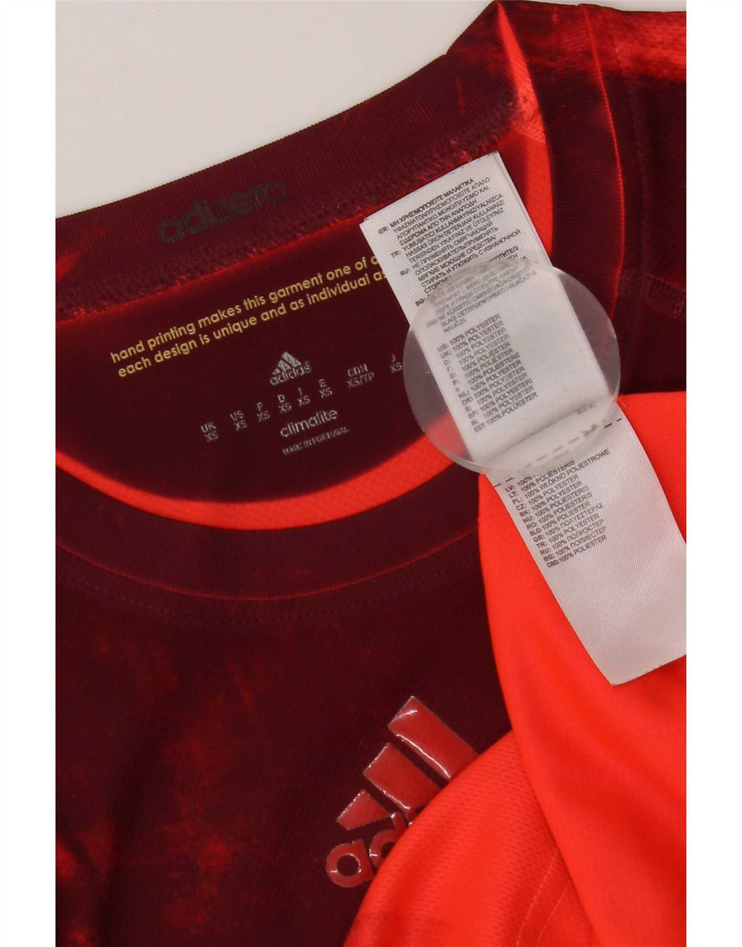 Adidas Mens Climalite T-Shirt Top XS Red Tie Dye Polyester