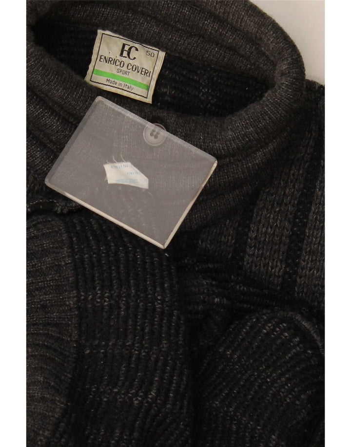 Enrico Coveri Mens Button Neck Jumper Sweater IT 50 Medium Grey Striped