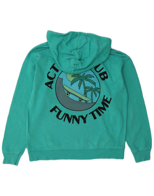 Zara Boys Graphic Hoodie Jumper 13-14 Years Turquoise Cotton