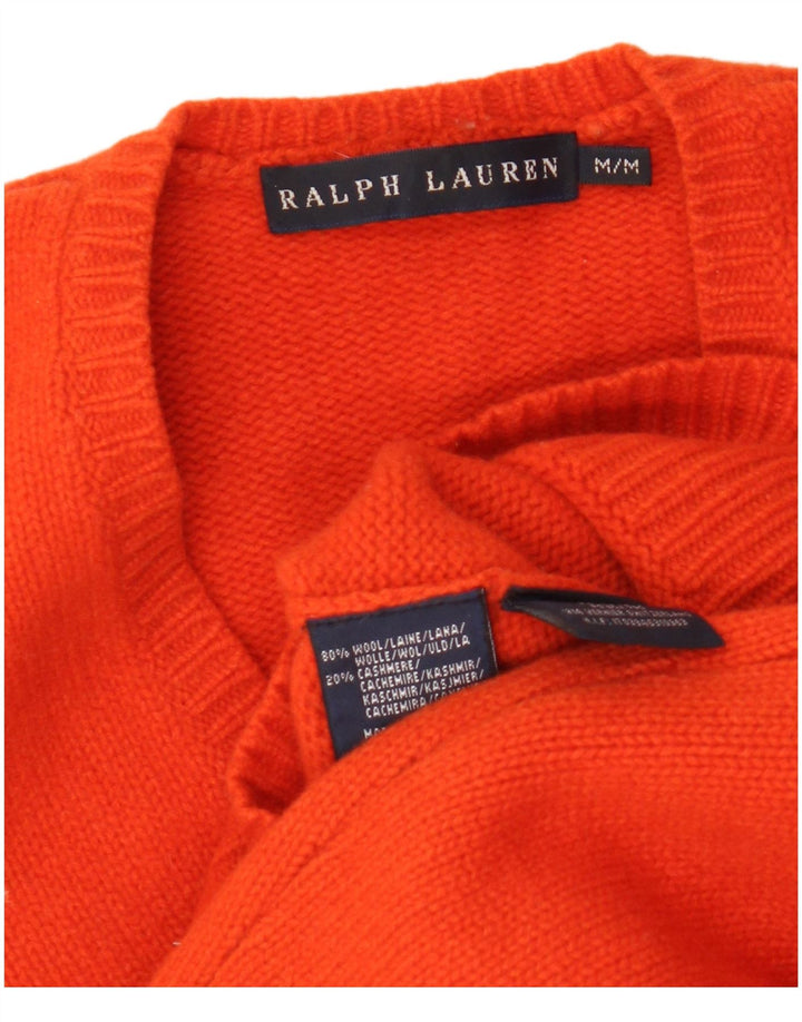 Ralph Lauren Womens V-Neck Jumper Sweater UK 12 Medium Orange Wool