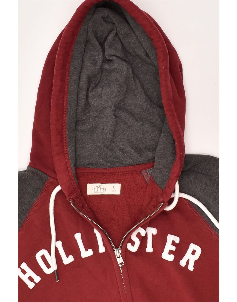 HOLLISTER Womens Graphic Zip Hoodie Sweater UK 10 Small Maroon Colourblock | Vintage Hollister | Thrift | Second-Hand Hollister | Used Clothing | Messina Hembry 