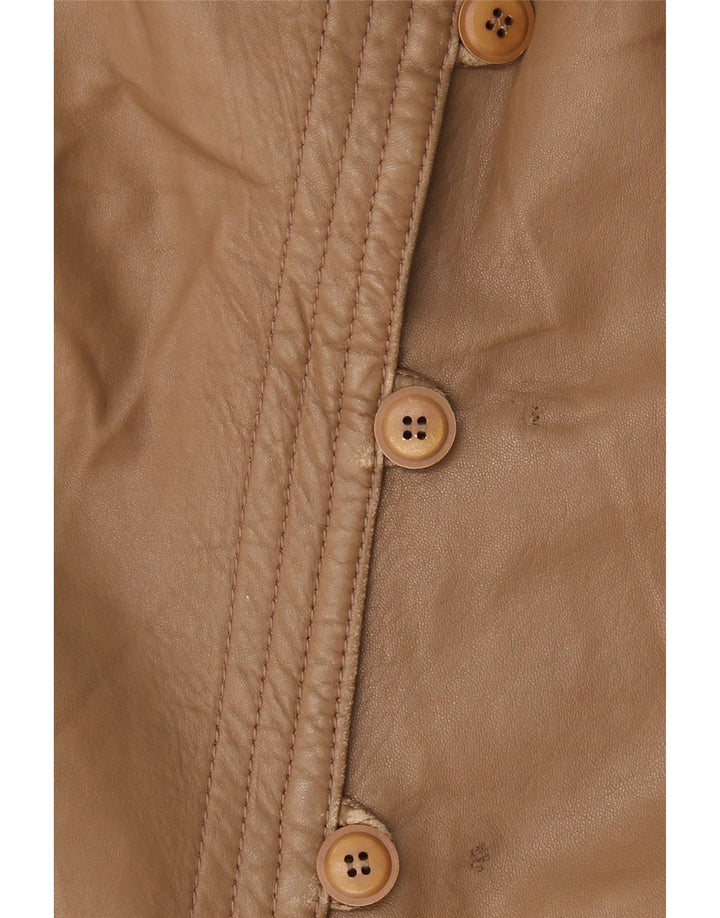 VINTAGE Womens Leather Jacket IT 42 Medium Beige Leather