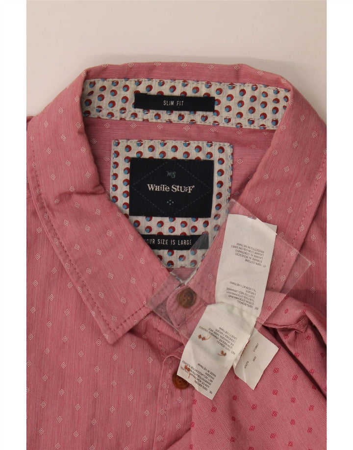 White Stuff Mens Slim Fit Shirt Large Pink Spotted Cotton