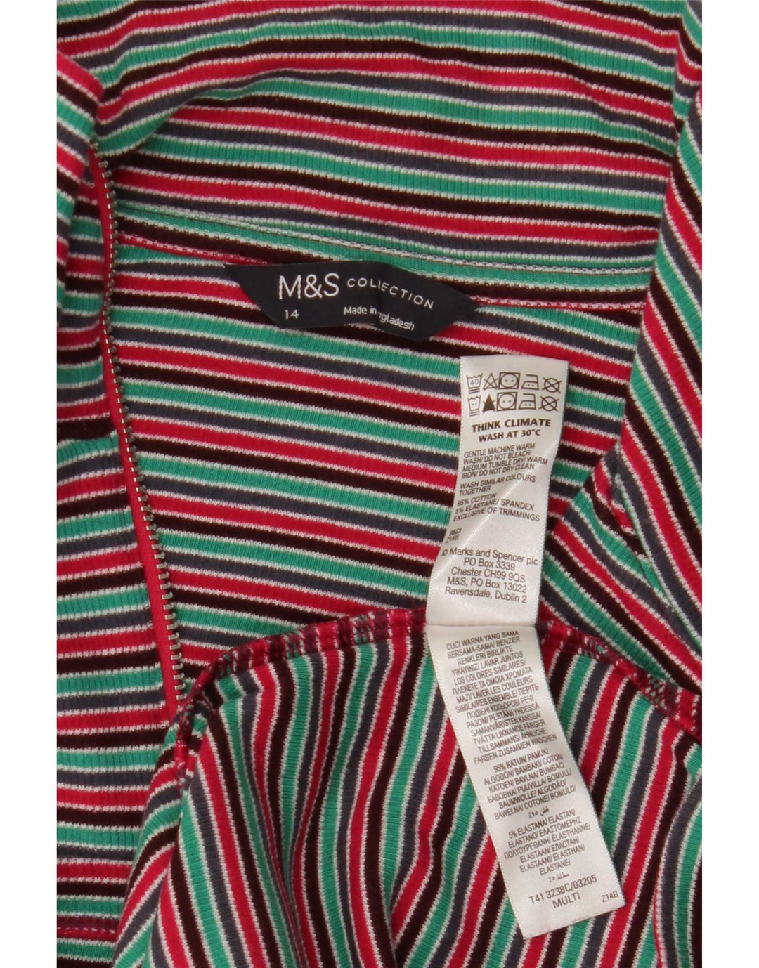 Marks & Spencer Womens Top Long Sleeve UK 14 Medium Multicoloured Striped