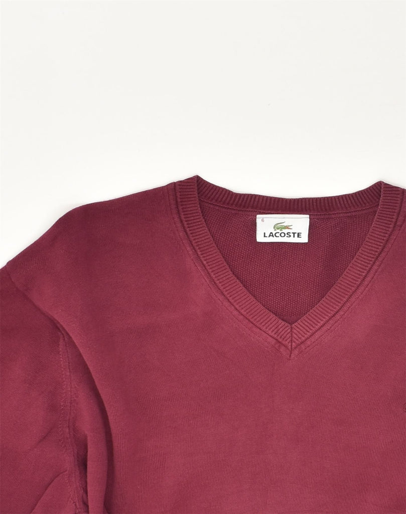 LACOSTE Mens Slim Fit V-Neck Jumper Sweater Size 6 XL Burgundy Cotton | Vintage Lacoste | Thrift | Second-Hand Lacoste | Used Clothing | Messina Hembry 