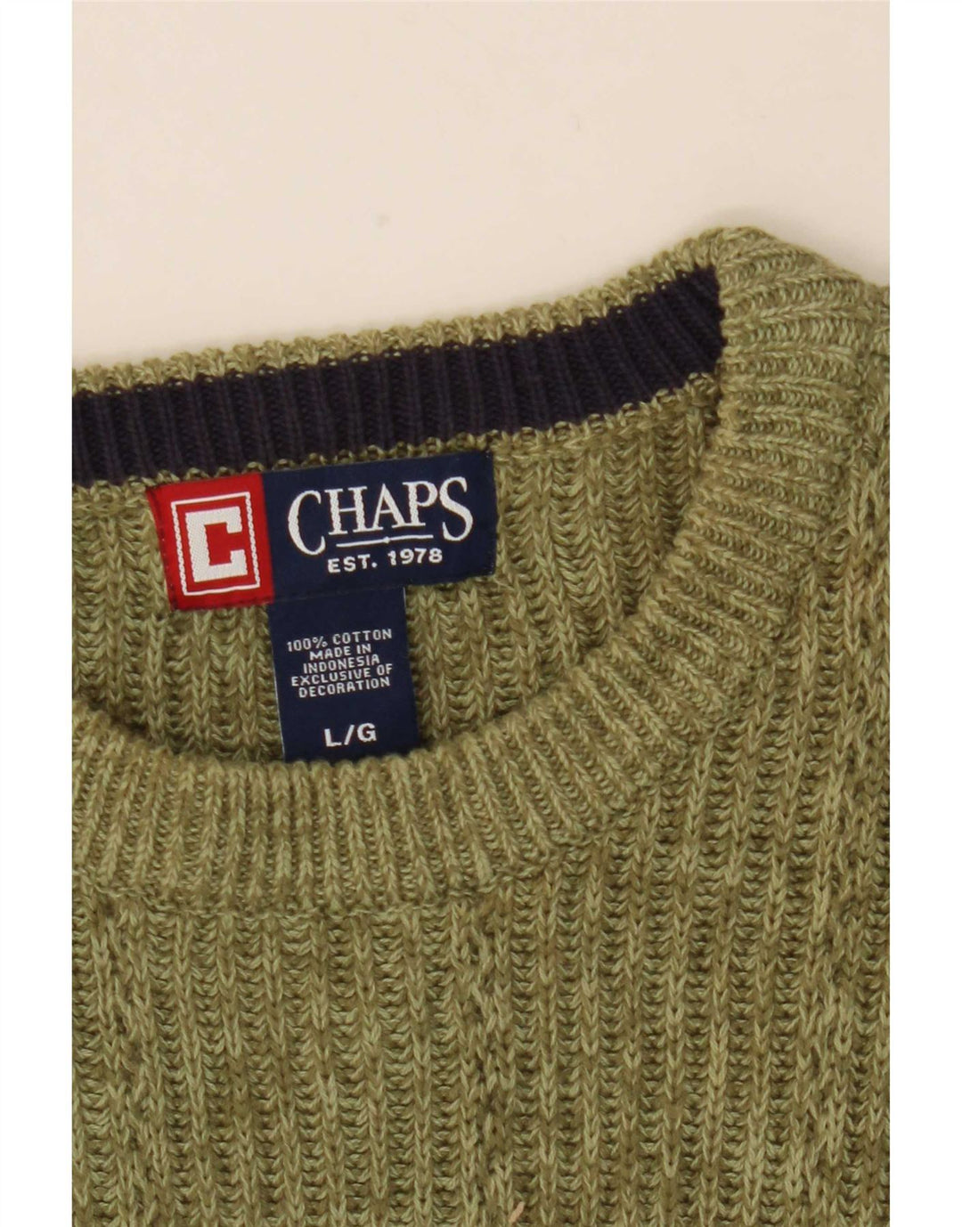 Chaps Mens Crew Neck Jumper Sweater Large Green Flecked Cotton