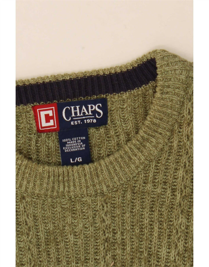 Chaps Mens Crew Neck Jumper Sweater Large Green Flecked Cotton