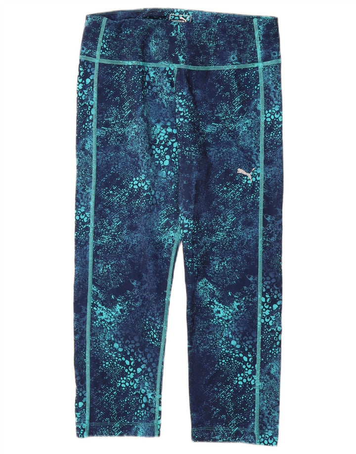 PUMA Womens Abstract Pattern Capri Leggings UK 12 Medium Blue Polyester