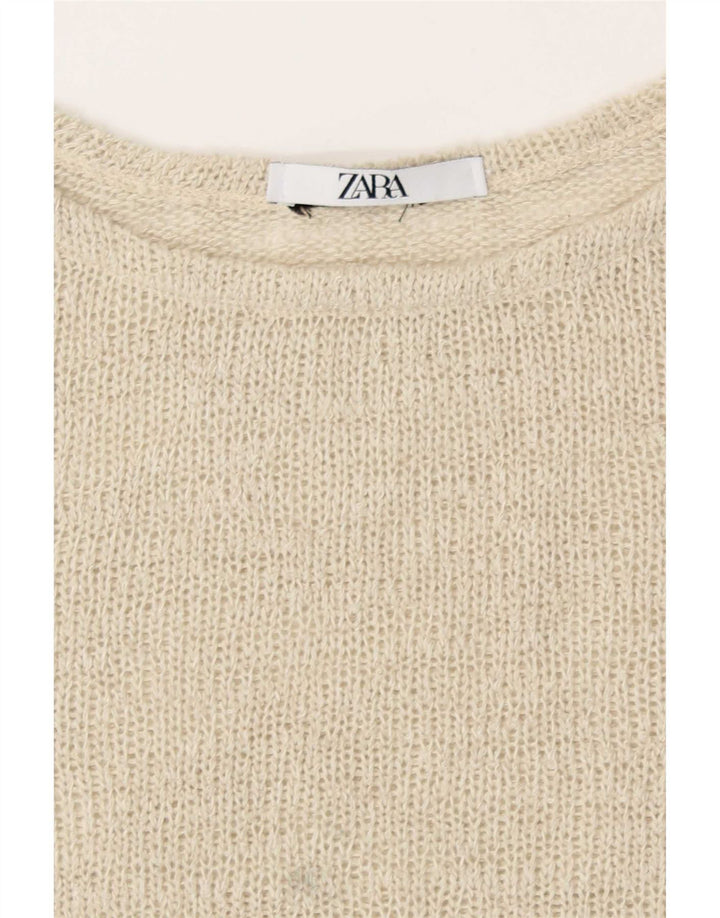 Zara Womens Crop Knit Blouse Top UK 16 Large Beige