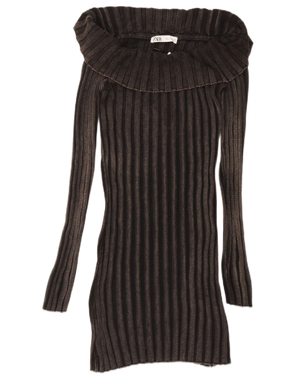 ZARA Womens Long Sleeve Jumper Dress UK 14 Large Black Cotton