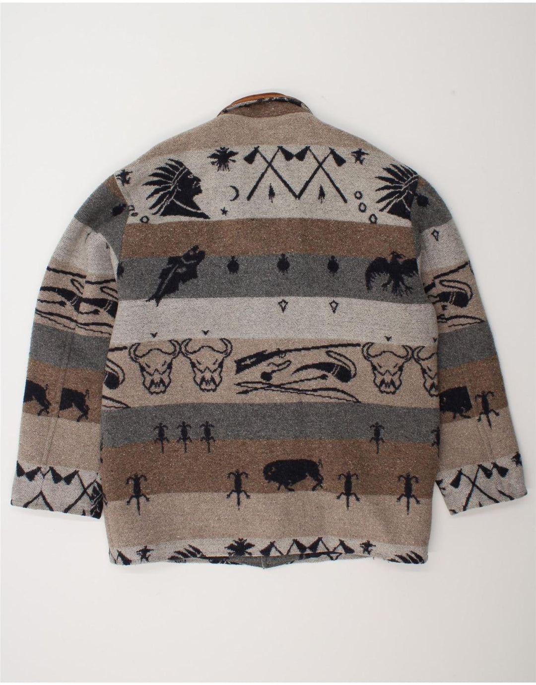Vintage Mens Abstract Pattern Windbreaker Coat UK 42 XL Grey Fair Isle