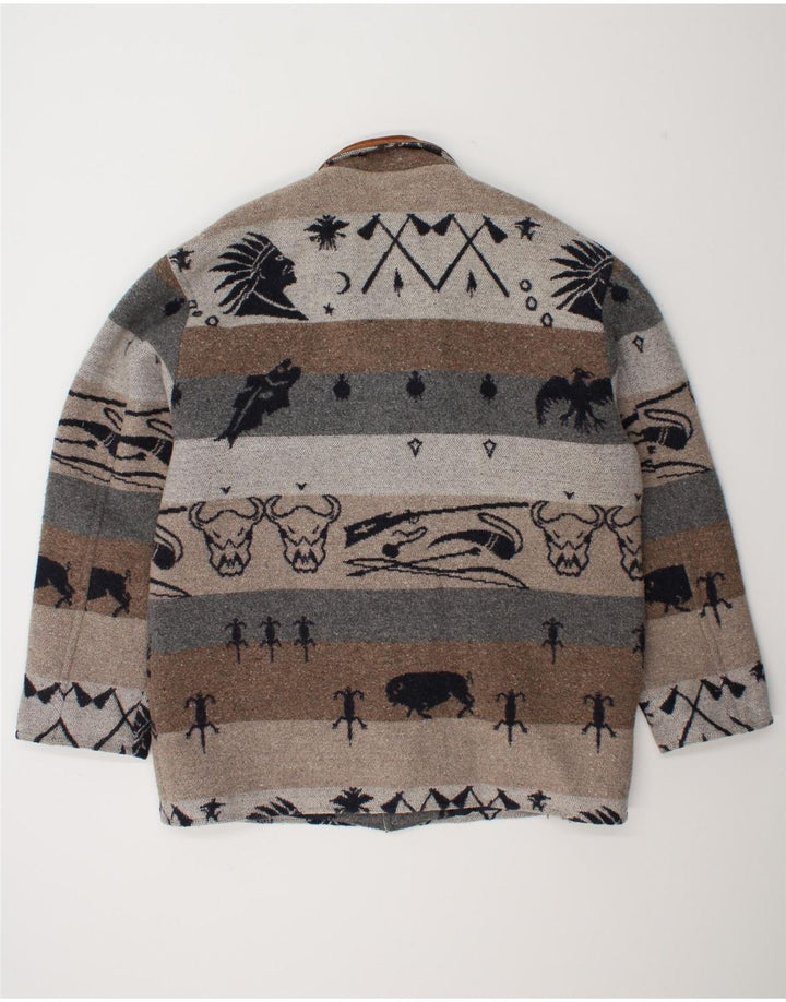 Vintage Mens Abstract Pattern Windbreaker Coat UK 42 XL Grey Fair Isle