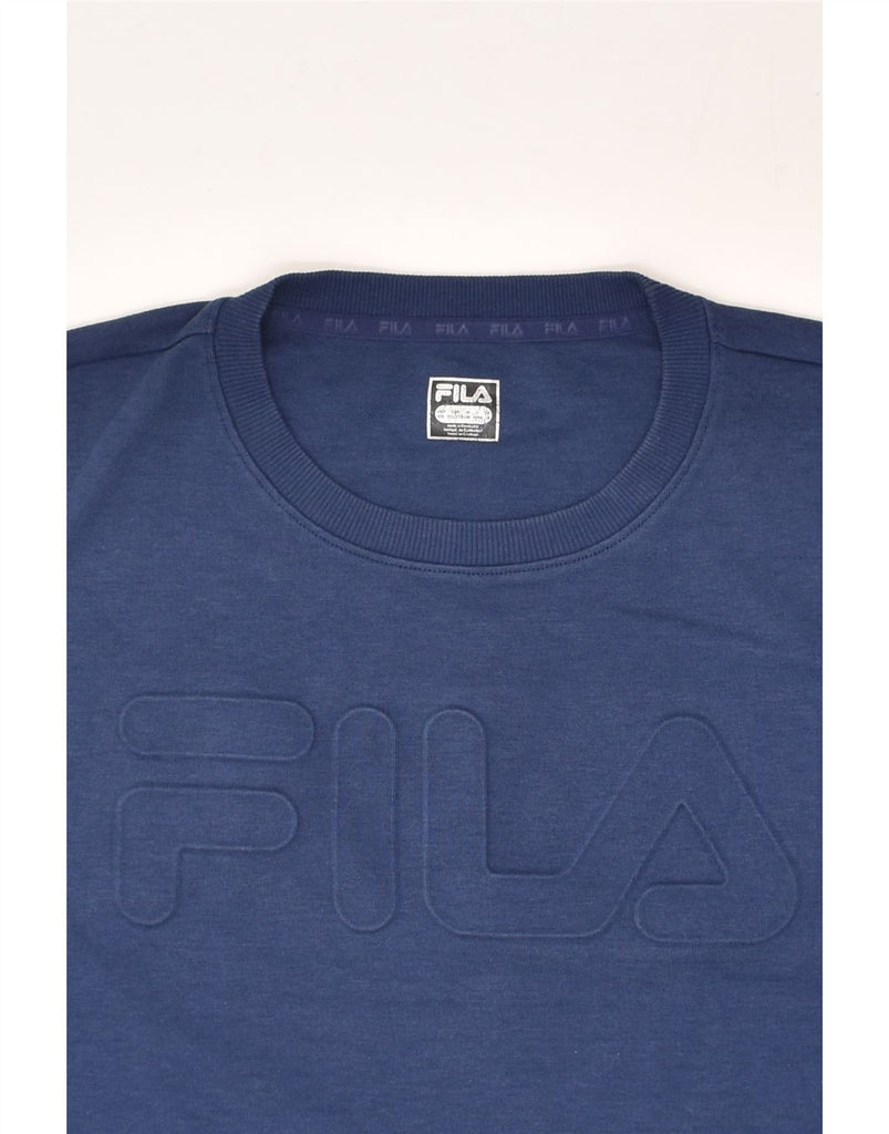 FILA Mens Graphic Sweatshirt Jumper 2XL Blue Cotton | Vintage Fila | Thrift | Second-Hand Fila | Used Clothing | Messina Hembry 