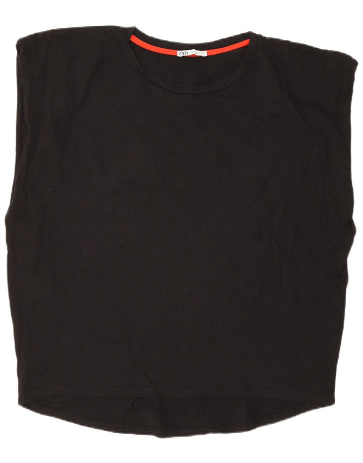 Zara Womens Oversized Vest Top UK 12 Medium Black Cotton
