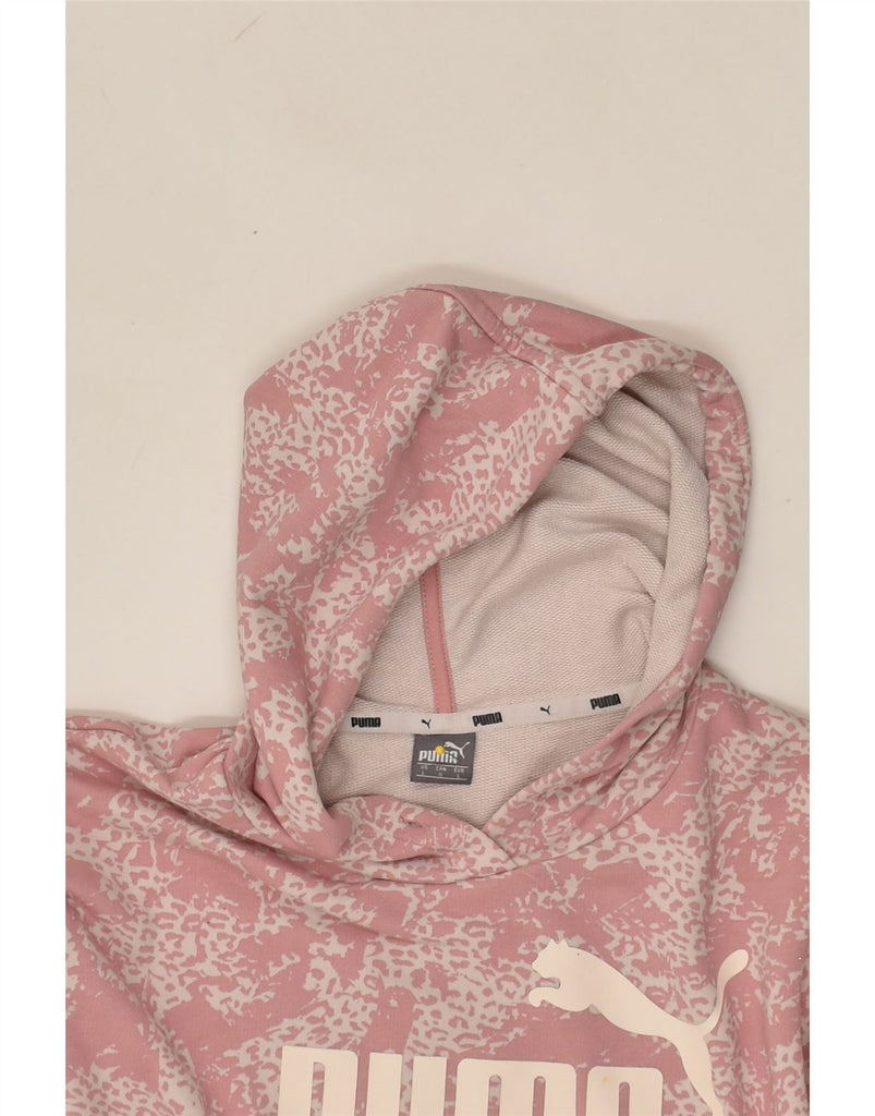 PUMA Womens Graphic Hoodie Jumper UK 16 Large Pink Cotton | Vintage Puma | Thrift | Second-Hand Puma | Used Clothing | Messina Hembry 