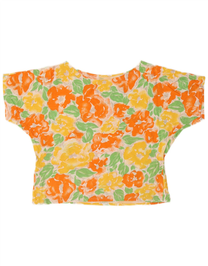 Vintage Womens Crop Blouse Top UK 14 Medium Multicoloured Floral Cotton