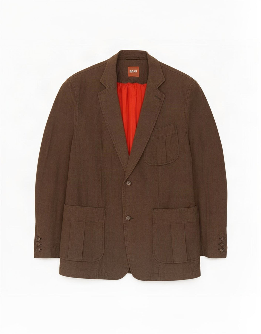 Hugo Boss Mens 2 Button Blazer Jacket EU 54 2XL Brown Cotton