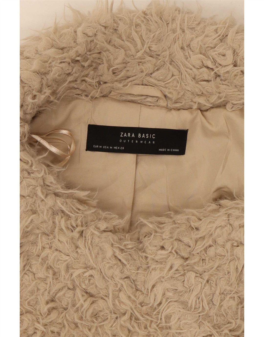 Zara Womens Faux Fur Jacket UK 14 Medium Beige Polyester