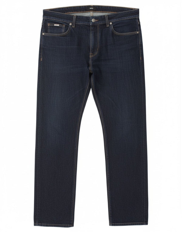 Hugo Boss Mens Straight Jeans W36 L30 Navy Blue Cotton