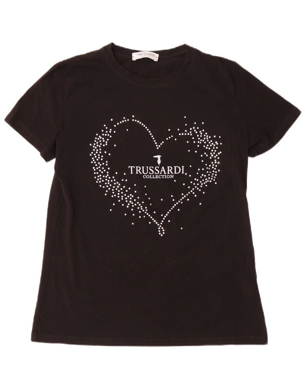 Trussardi Womens Graphic T-Shirt Top UK 20 2XL Black Cotton