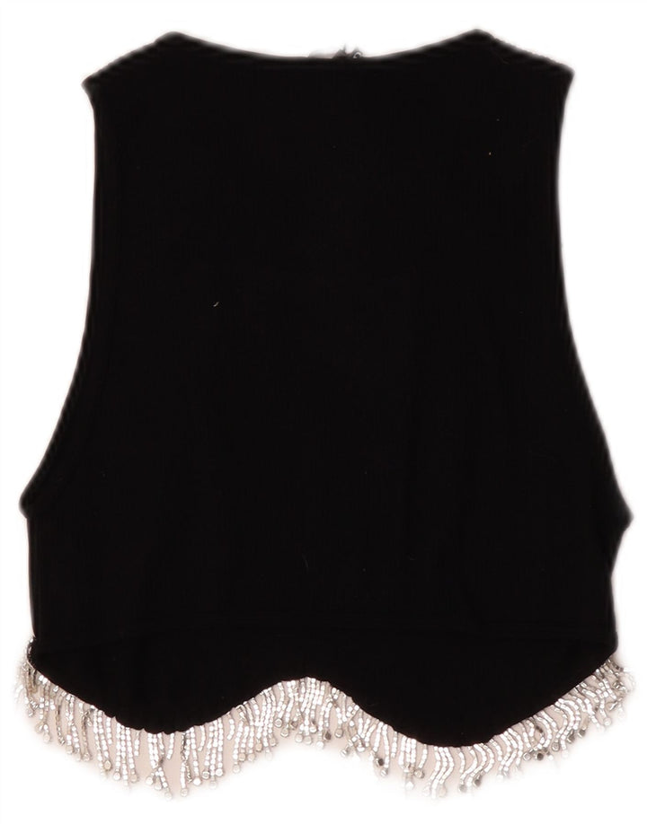 Zara Womens Crop Top UK 12 Medium Black Nylon
