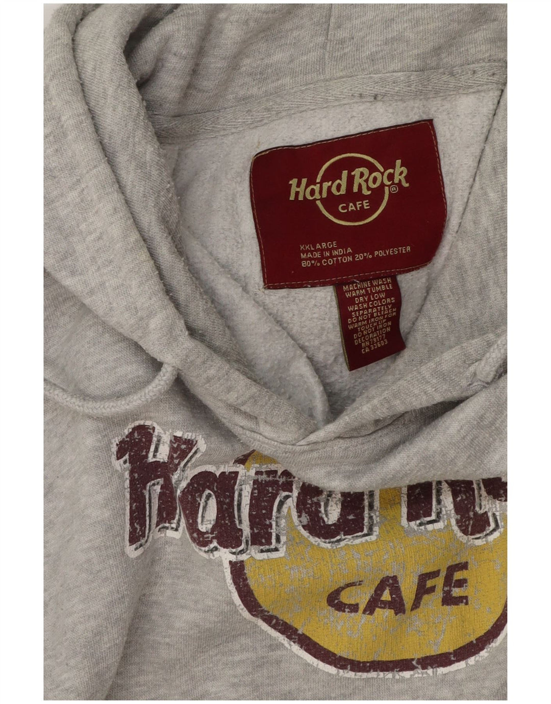 Hard Rock Cafe Mens Barcelona Graphic Hoodie Jumper 2XL Grey Flecked Cotton