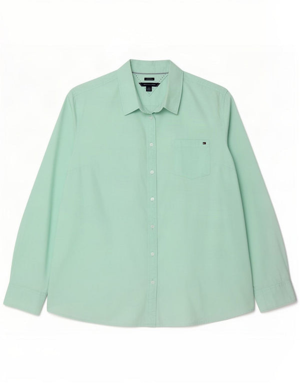 Tommy Hilfiger Womens Classic Fit Shirt UK 20 2XL Green Cotton